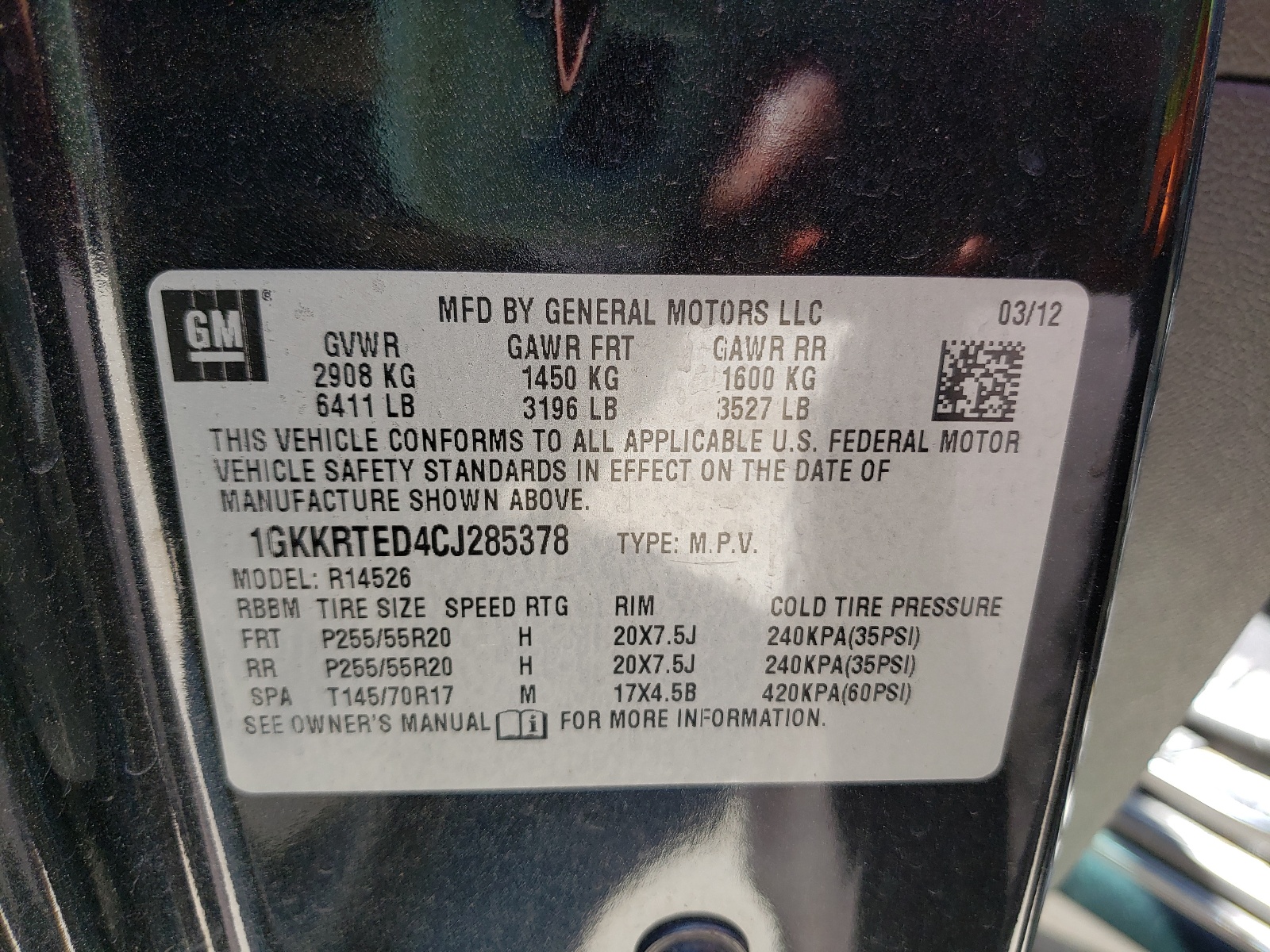 1GKKRTED4CJ285378 2012 GMC Acadia Denali