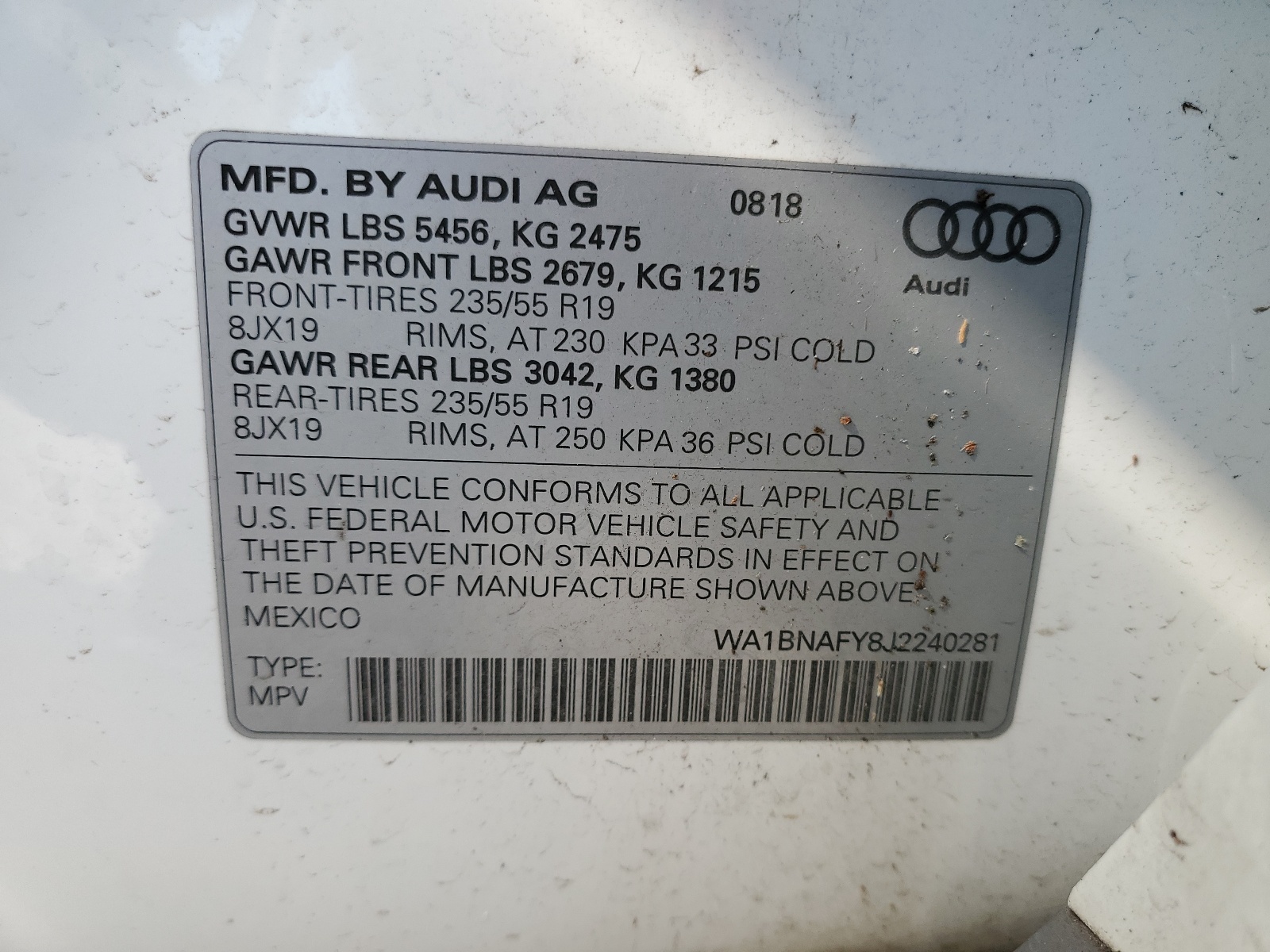 WA1BNAFY8J2240281 2018 Audi Q5 Premium Plus