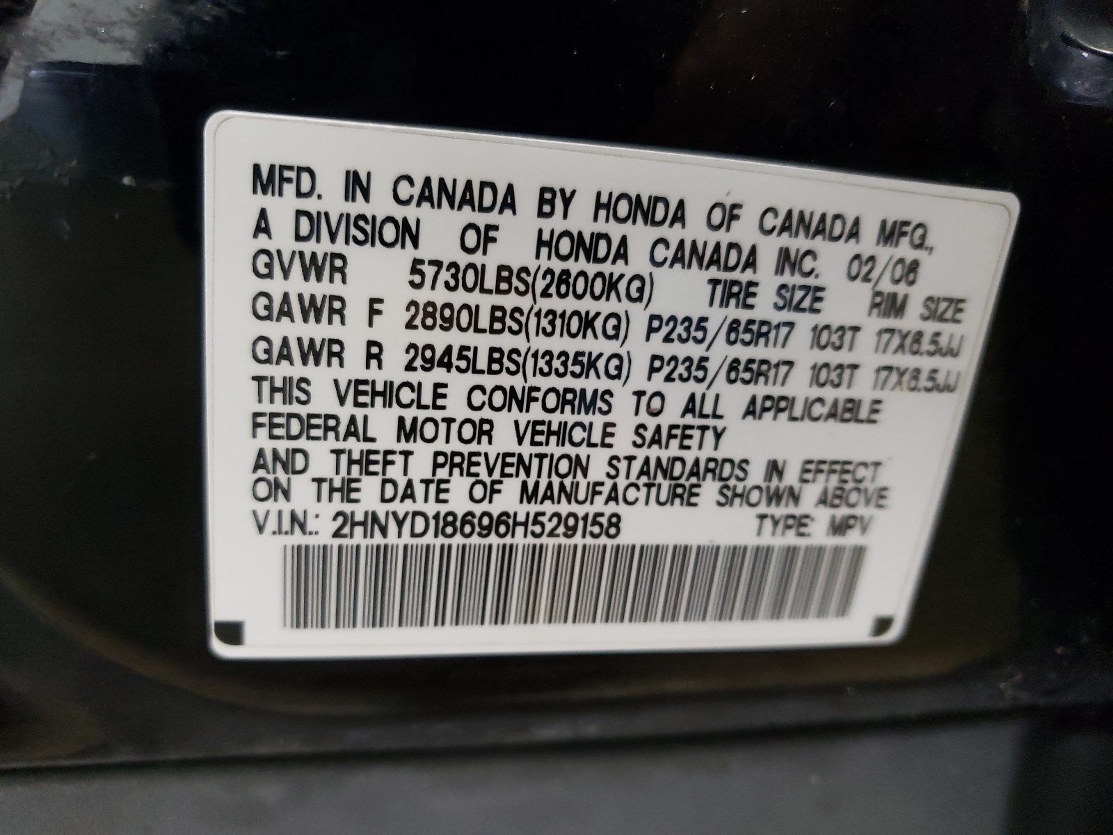 2HNYD18696H529158 2006 Acura Mdx Touring