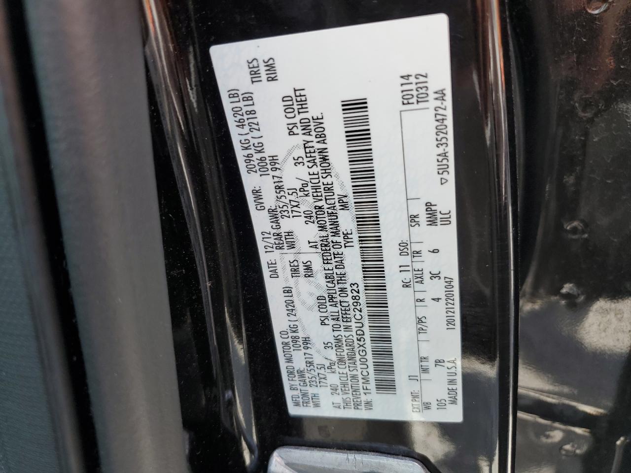 2013 Ford Escape Se VIN: 1FMCU0GX5DUC29823 Lot: 58743694