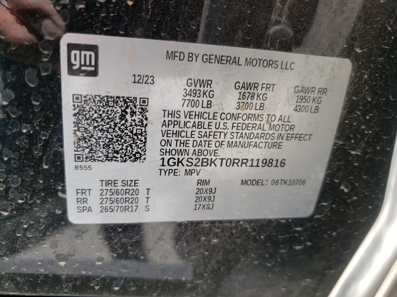 2024 GMC Yukon Slt VIN: 1GKS2BKT0RR119816 Lot: 58631404