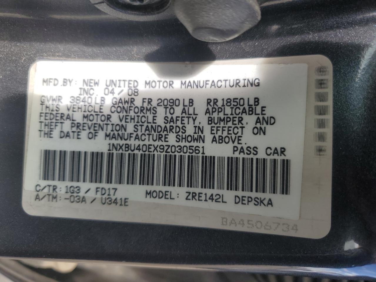 1NXBU40EX9Z030561 2009 Toyota Corolla Base