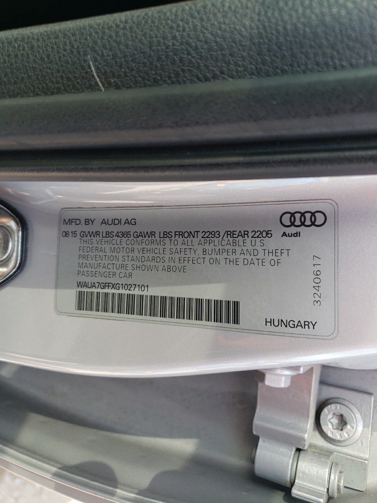 WAUA7GFFXG1027101 2016 Audi A3 Premium