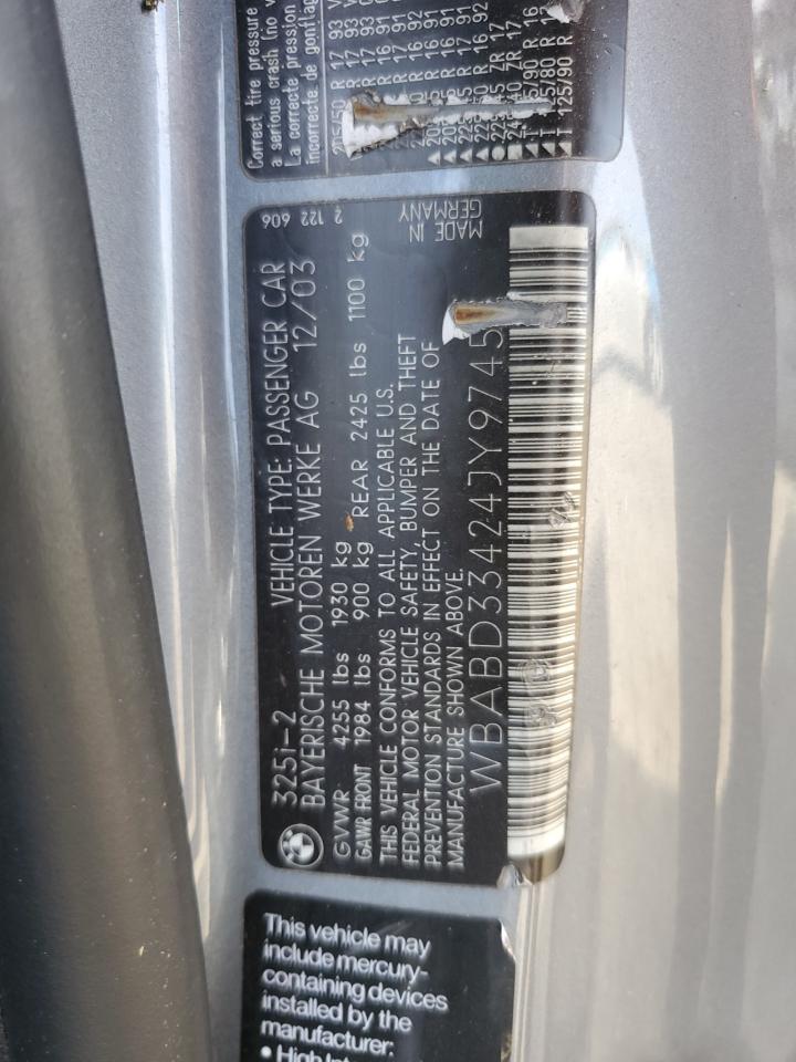 2004 BMW 325 Ci VIN: WBABD33424JY97459 Lot: 58485534