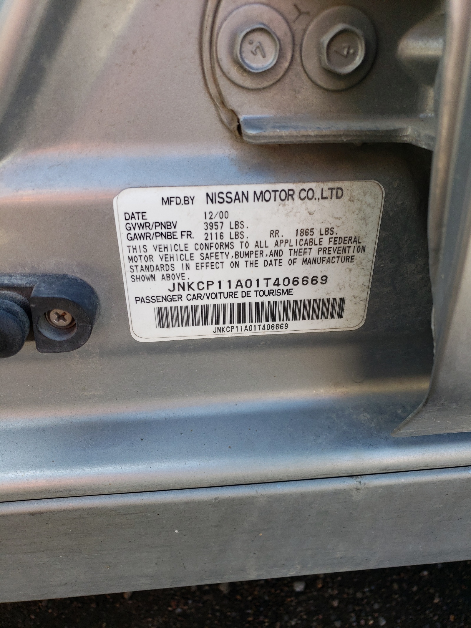 JNKCP11A01T406669 2001 Infiniti G20