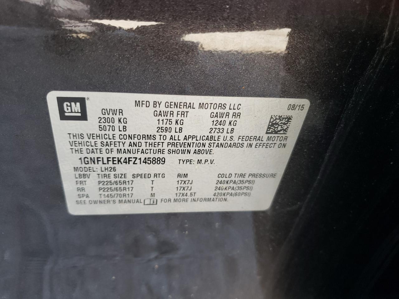 1GNFLFEK4FZ145889 2015 Chevrolet Equinox Lt