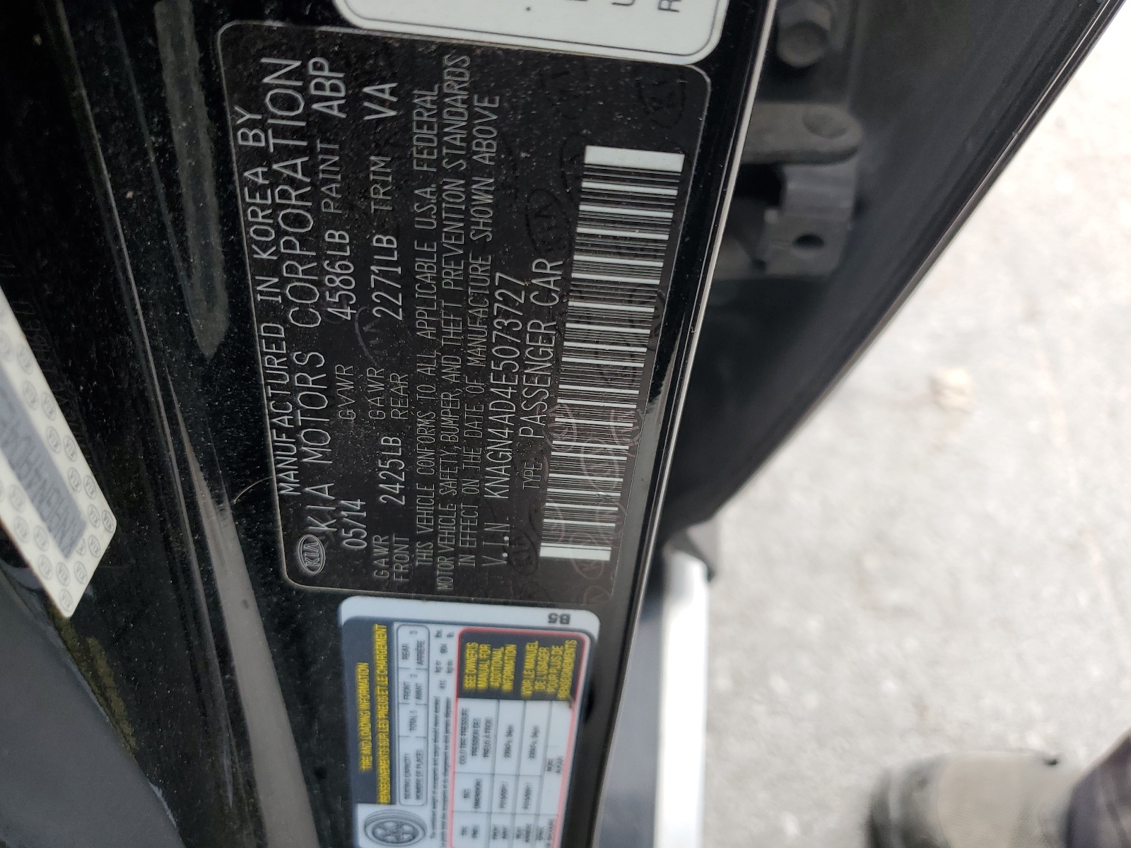 KNAGN4AD4E5073727 2014 Kia Optima Hybrid