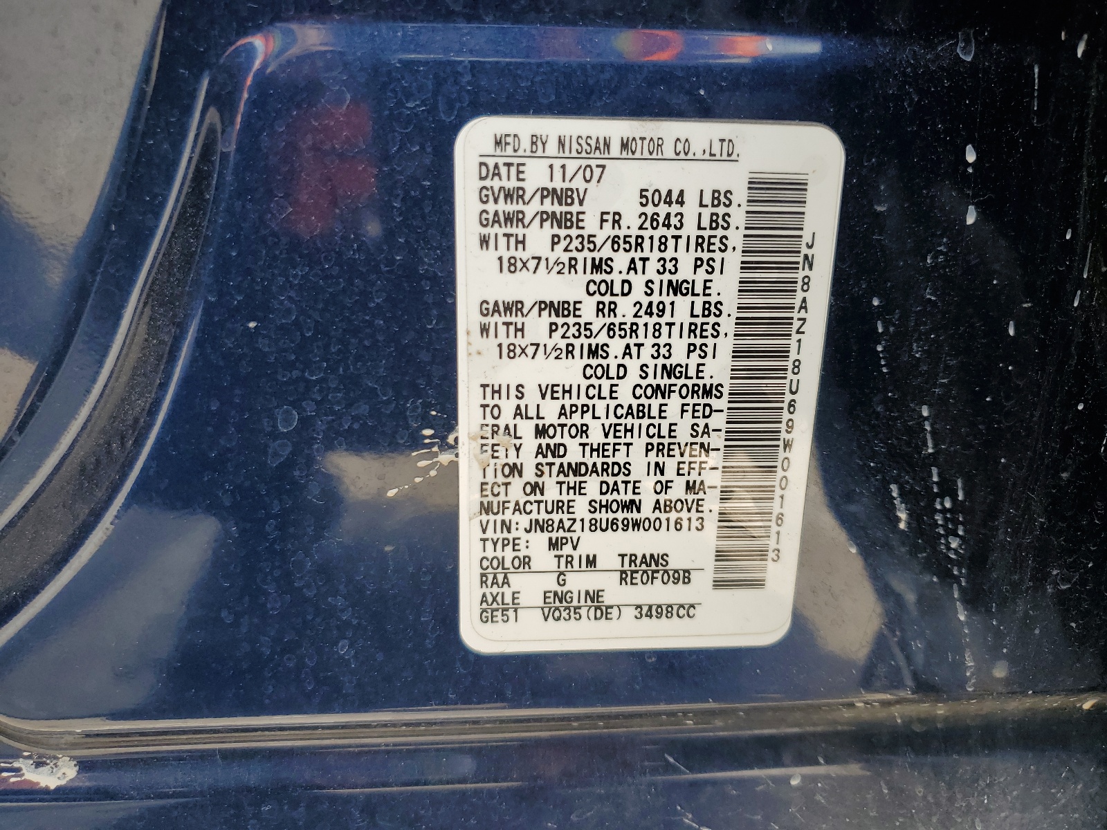 JN8AZ18U69W001613 2009 Nissan Murano S