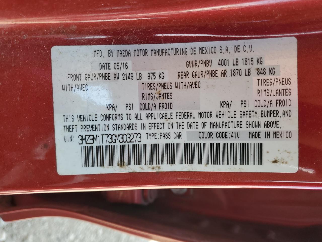 2016 Mazda 3 Sport VIN: 3MZBM1T73GM303273 Lot: 61164804