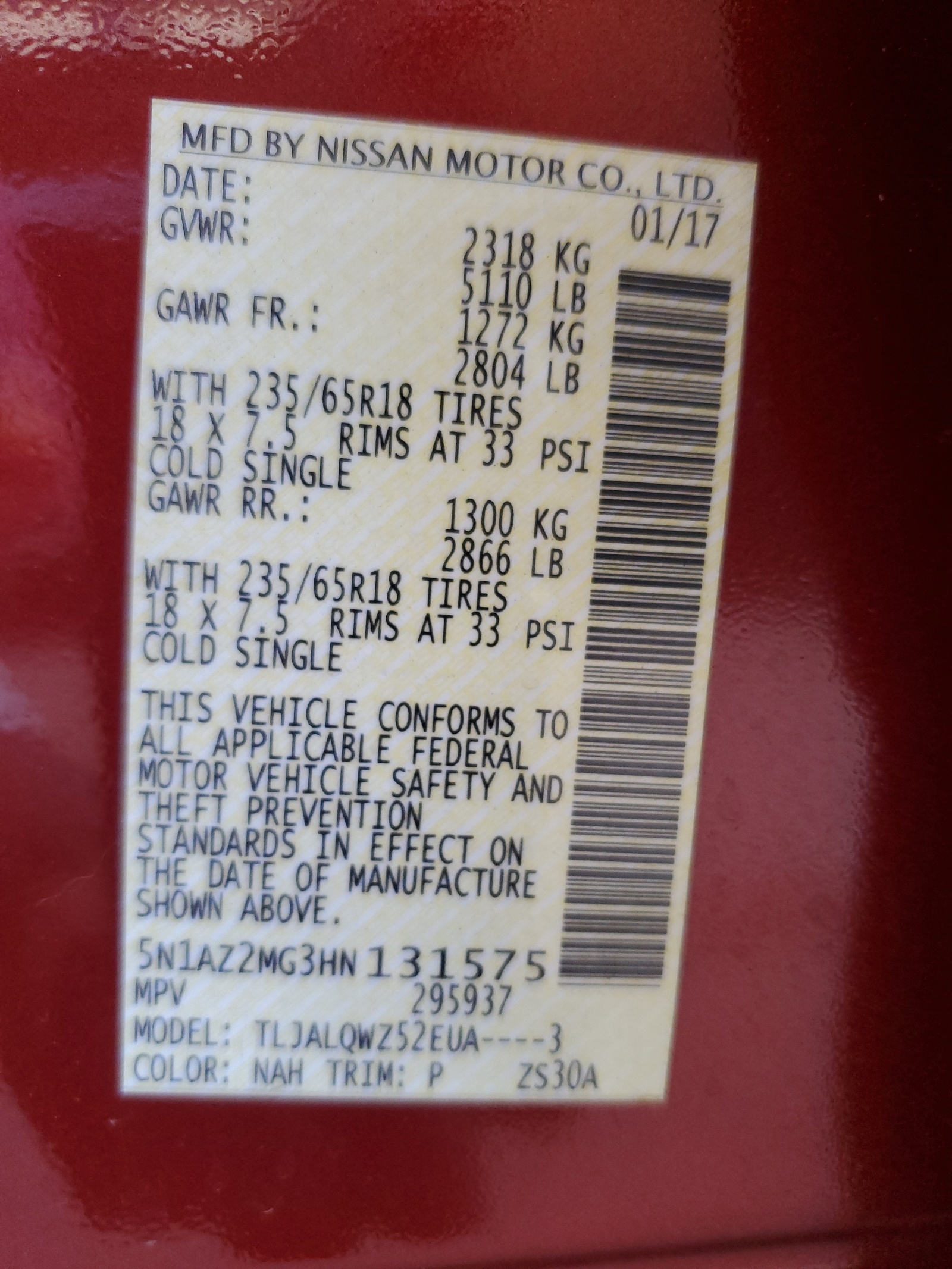 5N1AZ2MG3HN131575 2017 Nissan Murano S