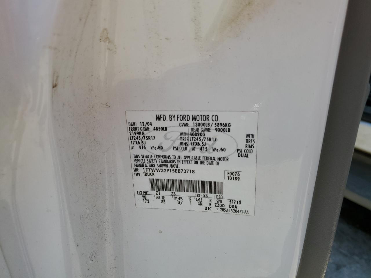 2005 Ford F350 Super Duty VIN: 1FTWW32P15EB73718 Lot: 59465834