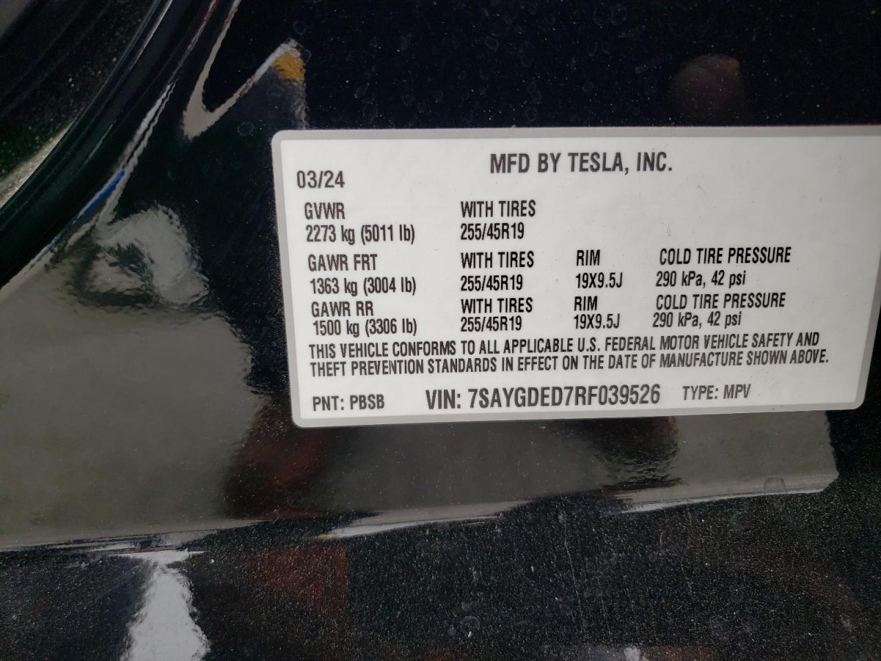 7SAYGDED7RF039526 2024 Tesla Model Y