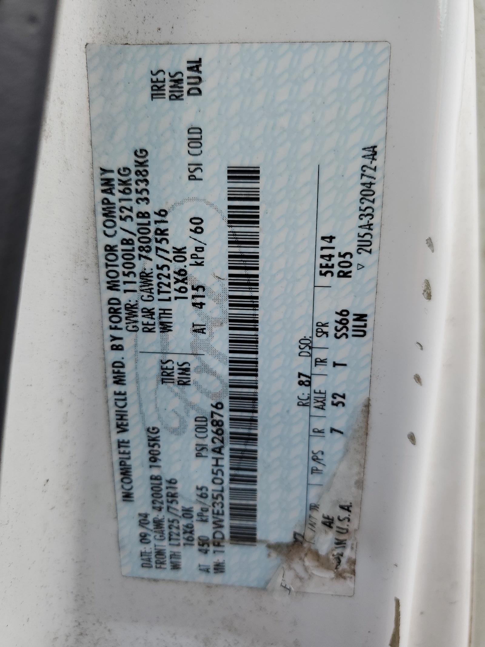 1FDWE35L05HA26876 2005 Ford Econoline E350 Super Duty Cutaway Van