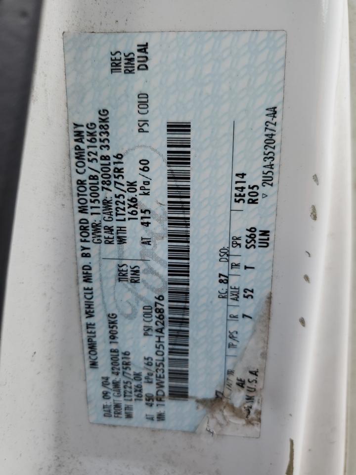 2005 Ford Econoline E350 Super Duty Cutaway Van VIN: 1FDWE35L05HA26876 Lot: 61066534