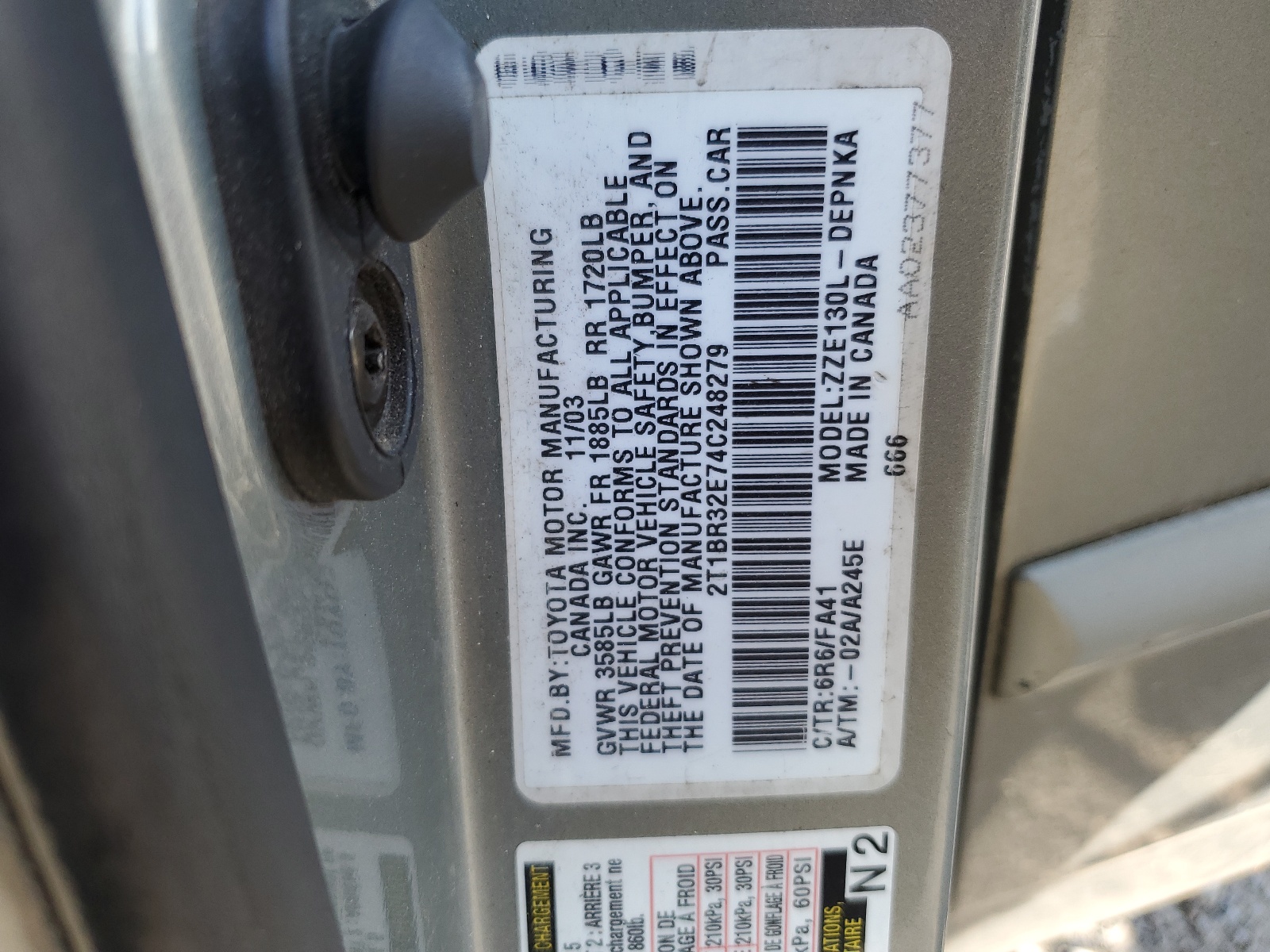 2T1BR32E74C248279 2004 Toyota Corolla Ce