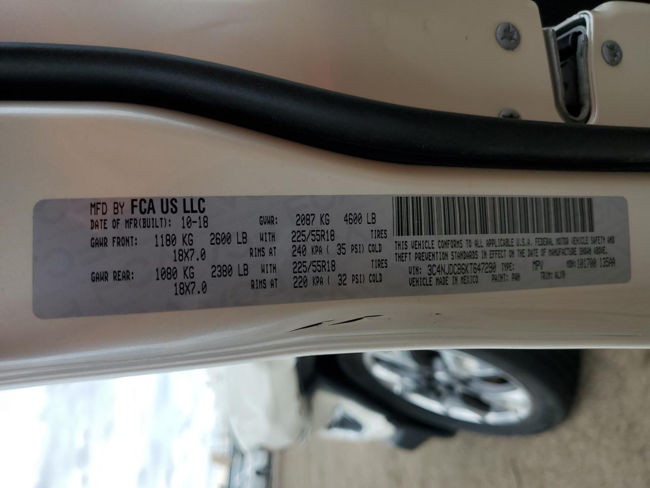 2019 Jeep Compass Limited VIN: 3C4NJDCB6KT647290 Lot: 61035084