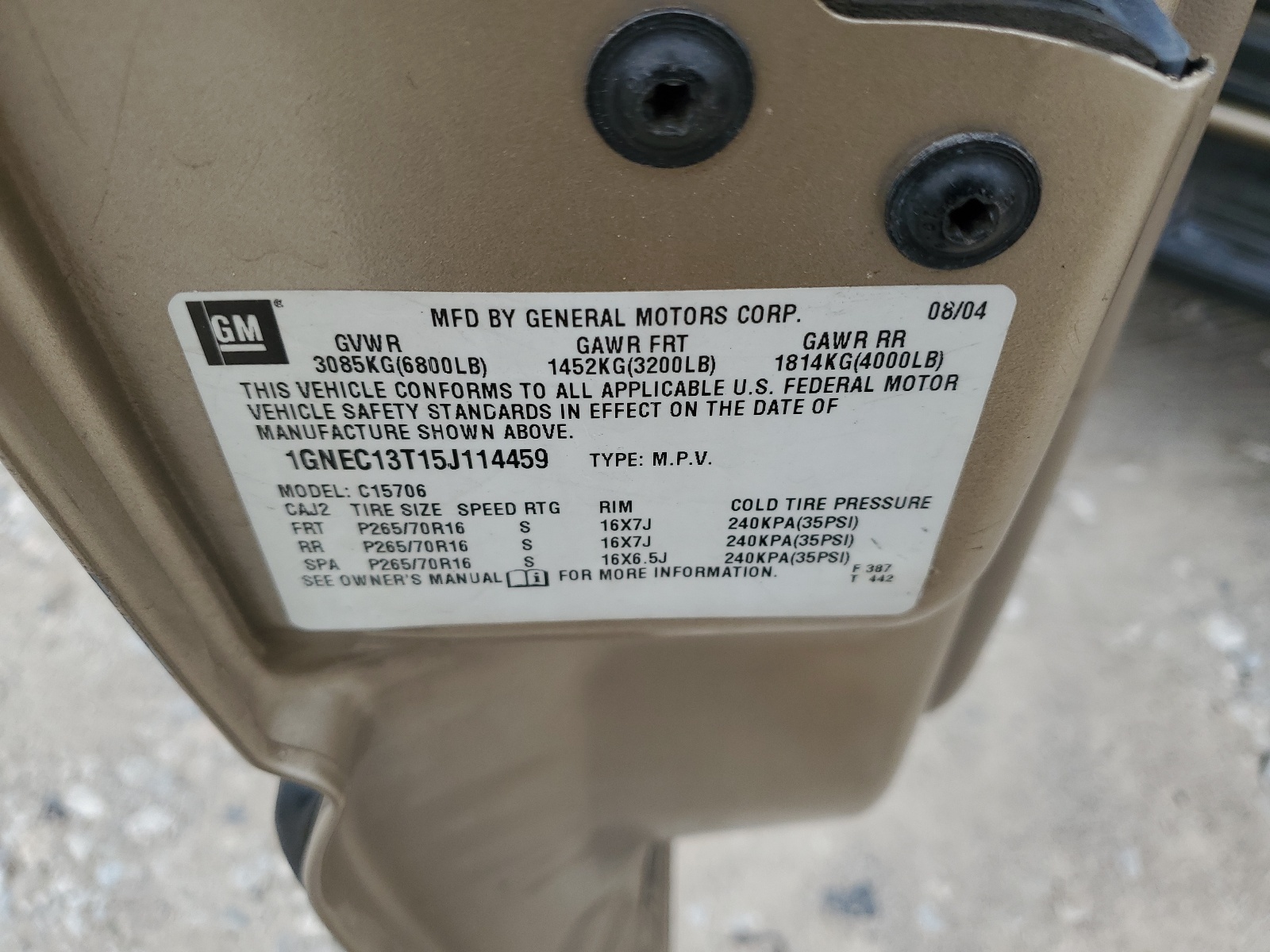 1GNEC13T15J114459 2005 Chevrolet Tahoe C1500