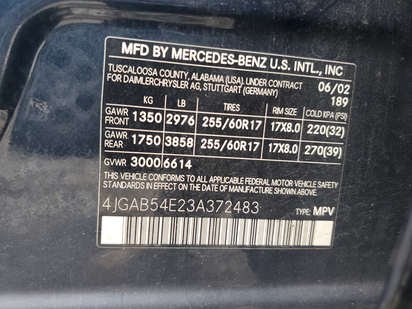 4JGAB54E23A372483 2003 Mercedes-Benz Ml 320