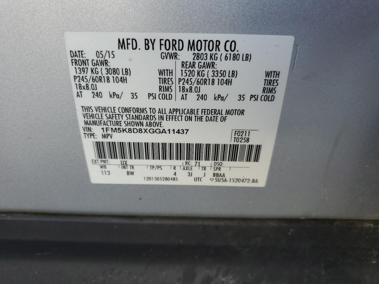 2016 Ford Explorer Xlt VIN: 1FM5K8D8XGGA11437 Lot: 58964814