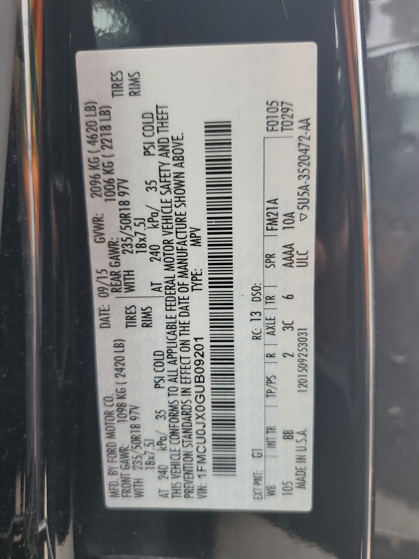 1FMCU0JX0GUB09201 2016 Ford Escape Titanium