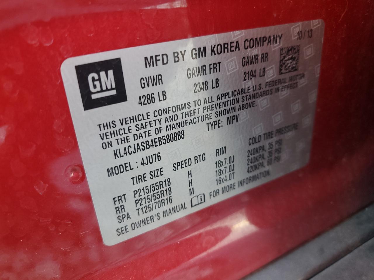 2014 Buick Encore VIN: KL4CJASB4EB580888 Lot: 59051004