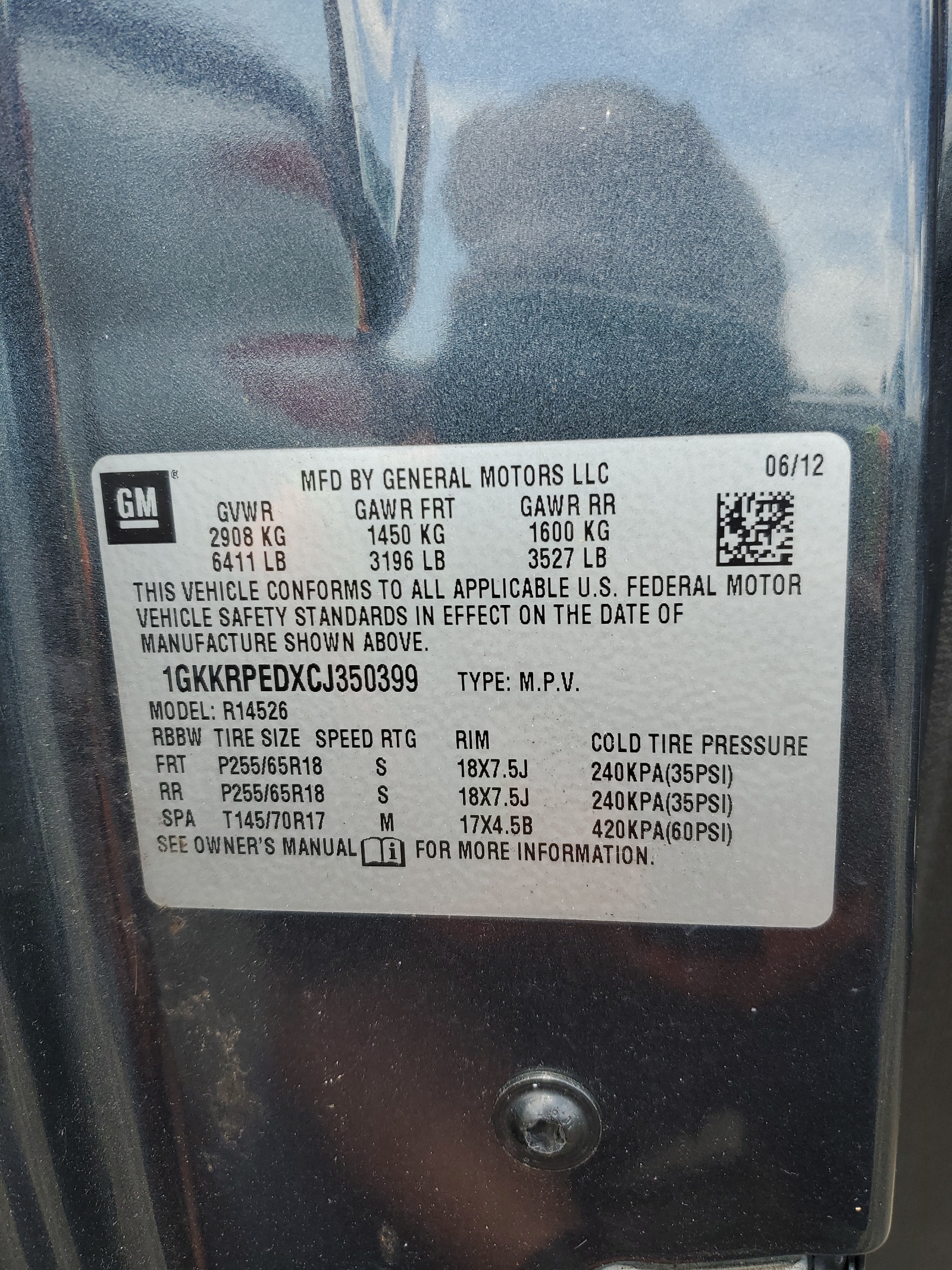 1GKKRPEDXCJ350399 2012 GMC Acadia Sle