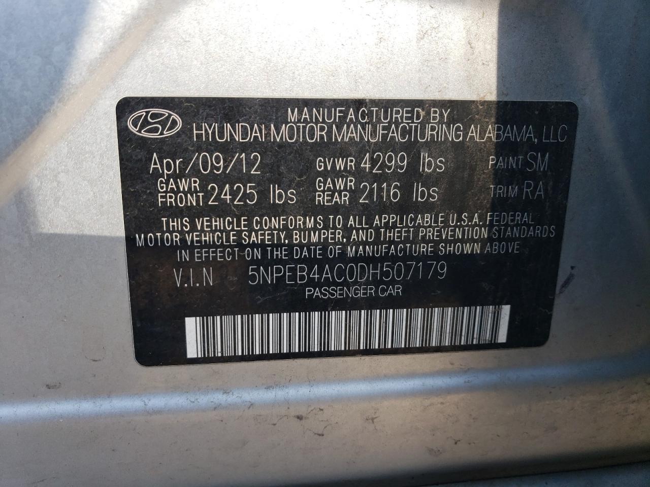 5NPEB4AC0DH507179 2013 Hyundai Sonata Gls