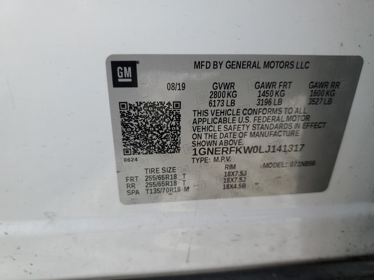 2020 Chevrolet Traverse Ls VIN: 1GNERFKW0LJ141317 Lot: 71916414