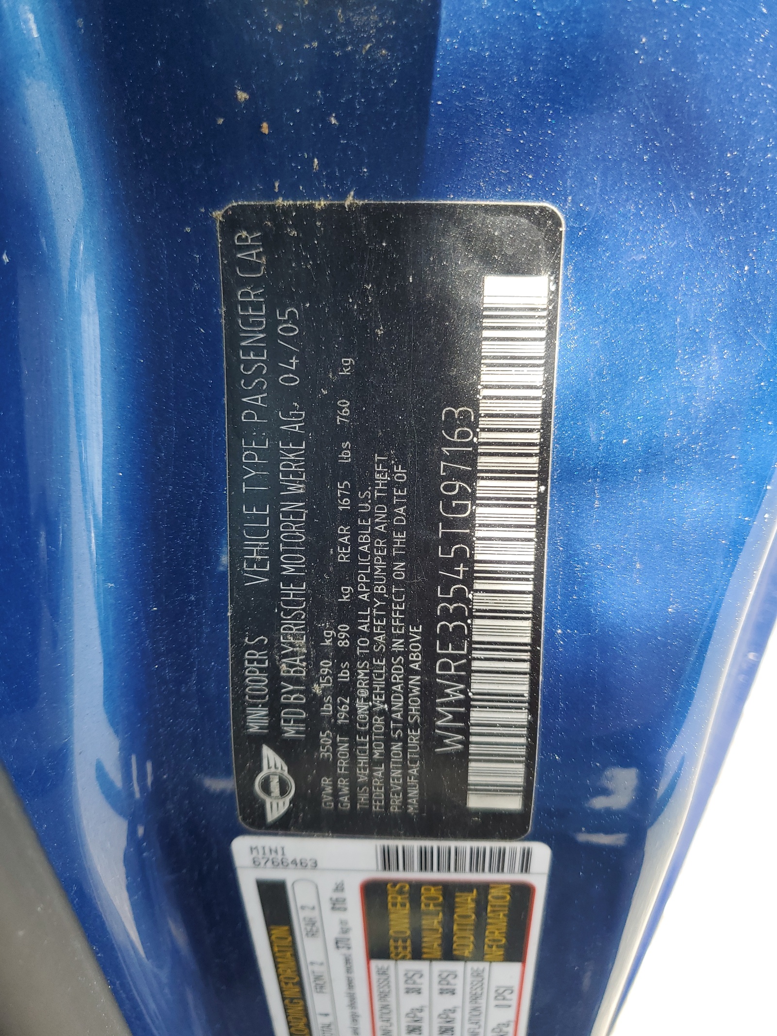 WMWRE33545TG97163 2005 Mini Cooper S