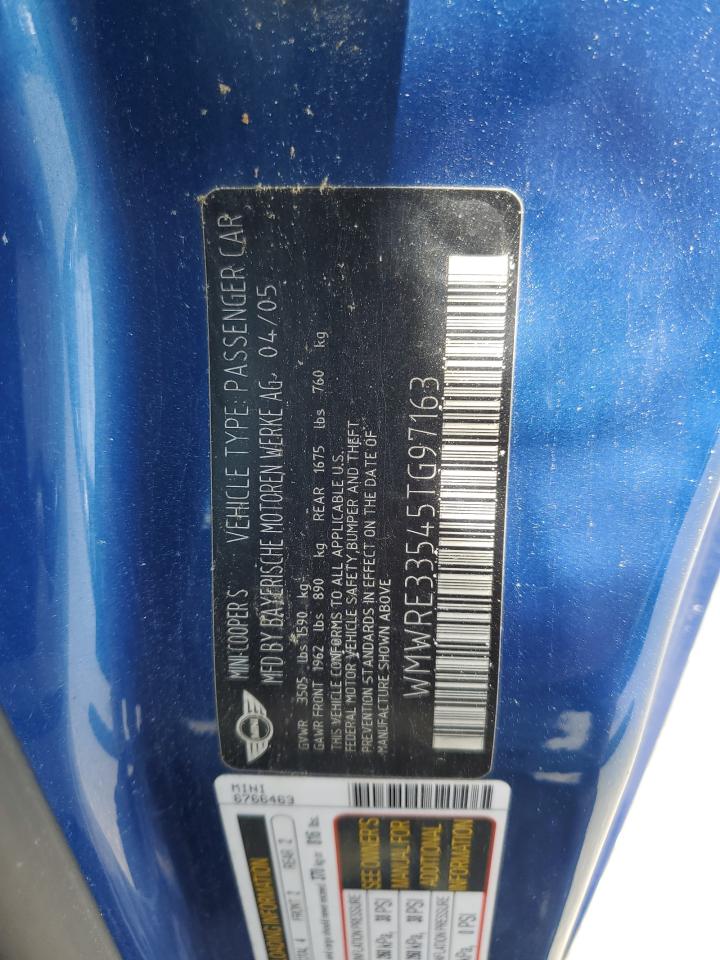 2005 Mini Cooper S VIN: WMWRE33545TG97163 Lot: 58326424