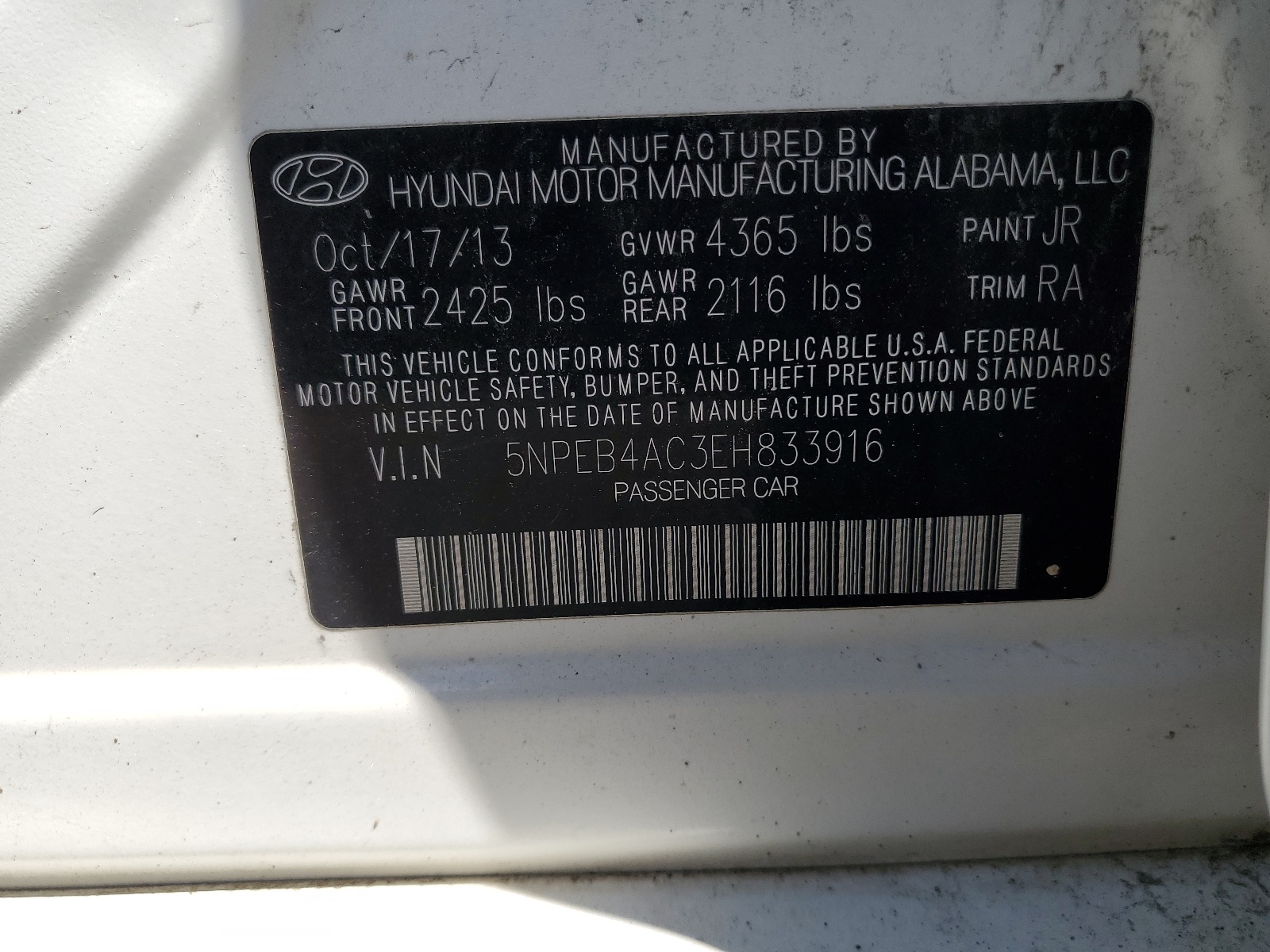 2014 Hyundai Sonata Gls vin: 5NPEB4AC3EH833916