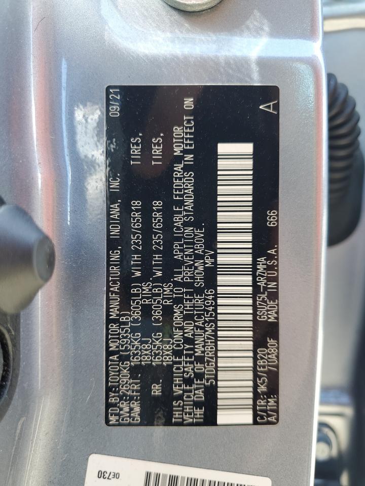 2021 Toyota Highlander Xle VIN: 5TDGZRBH7MS154946 Lot: 57923554