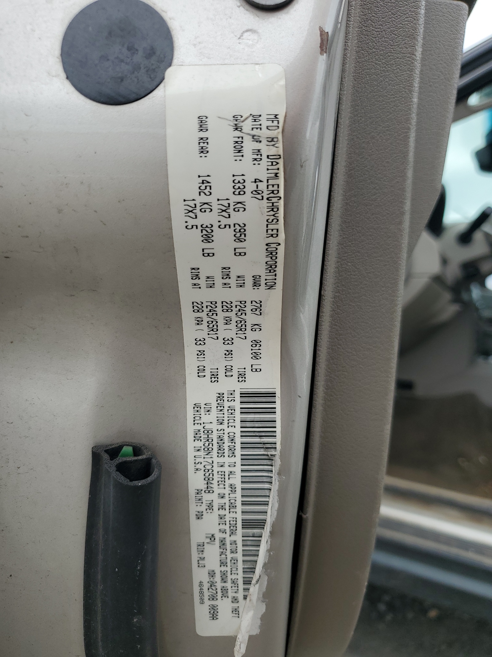 1J8HR58N17C658448 2007 Jeep Grand Cherokee Limited