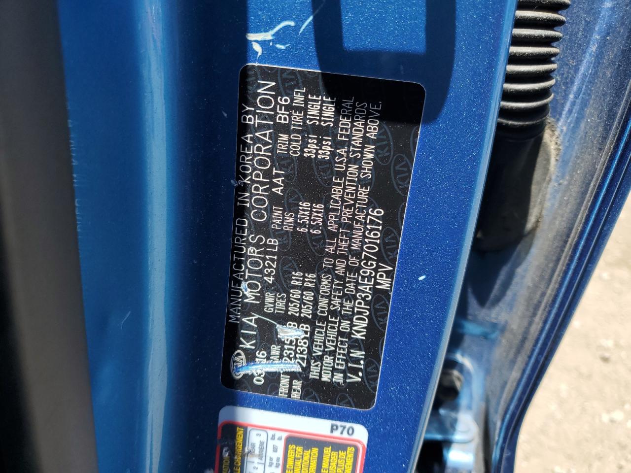 2016 Kia Soul Ev VIN: KNDJP3AE9G7016176 Lot: 60725804