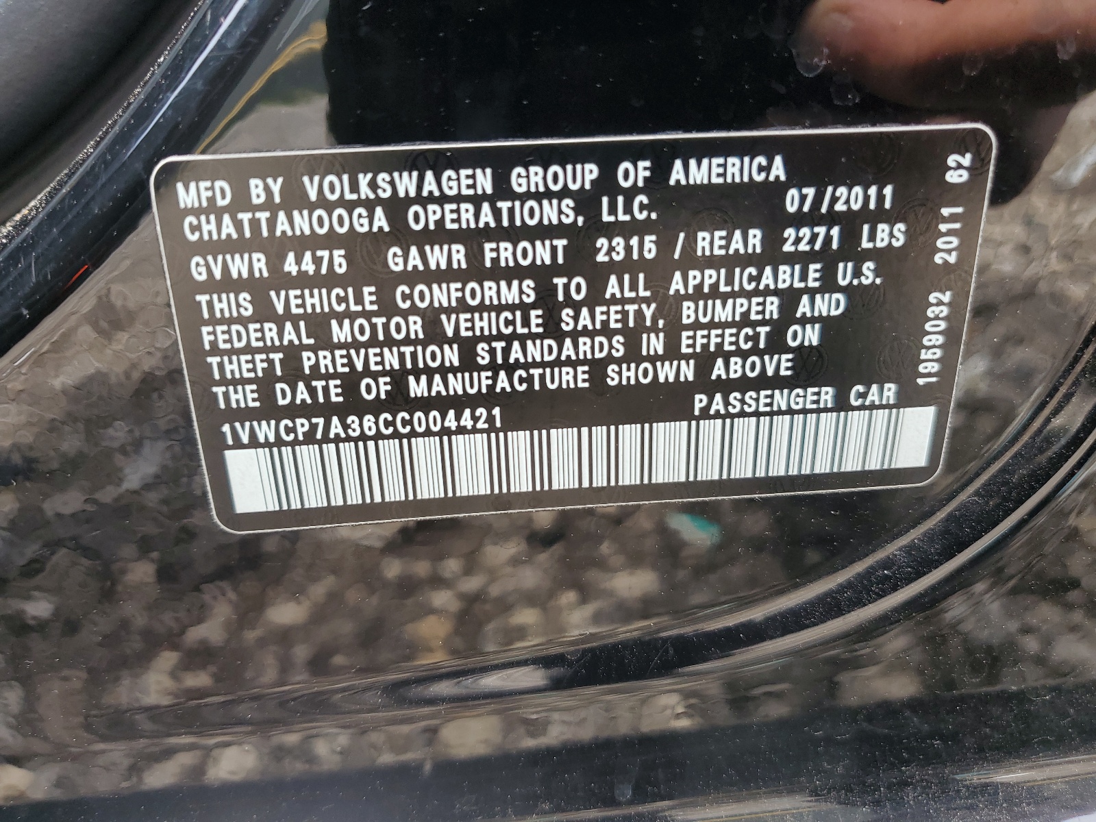 1VWCP7A36CC004421 2012 Volkswagen Passat Sel