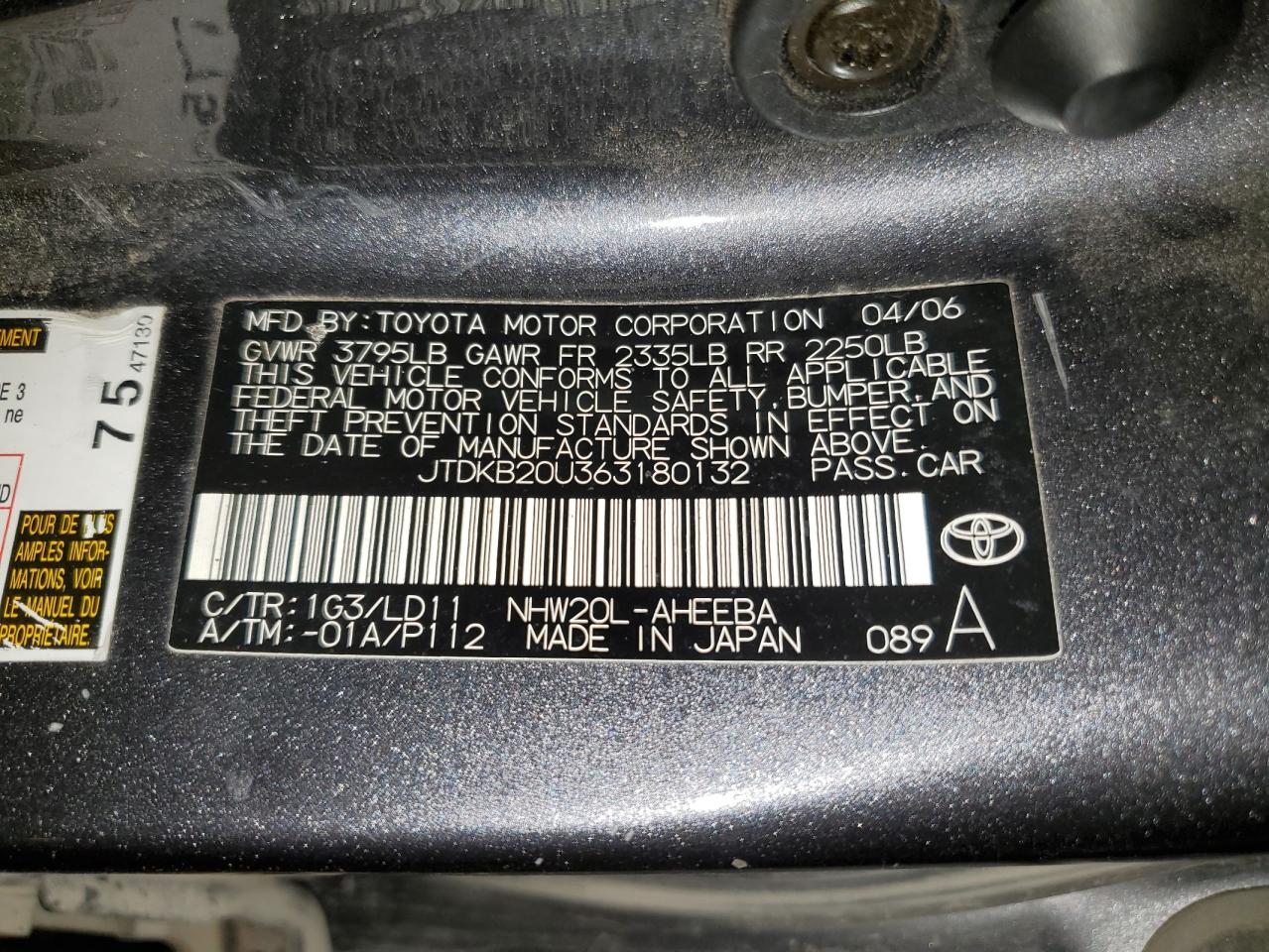 JTDKB20U363180132 2006 Toyota Prius