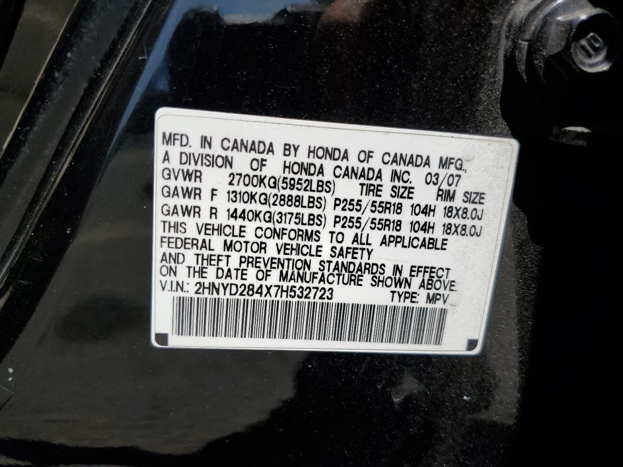 2007 Acura Mdx Technology VIN: 2HNYD284X7H532723 Lot: 59498264