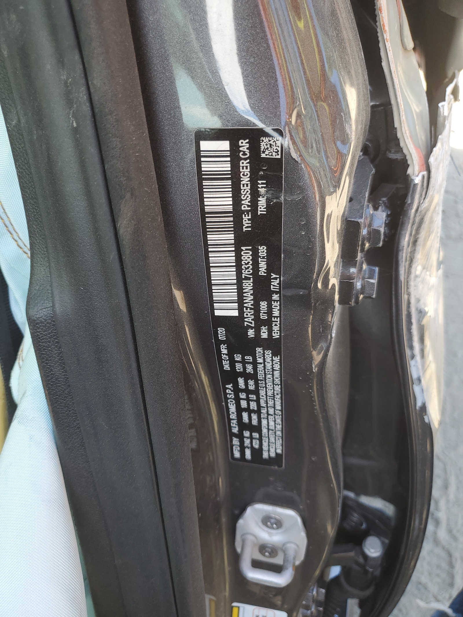 ZARFANAN8L7633801 2020 Alfa Romeo Giulia