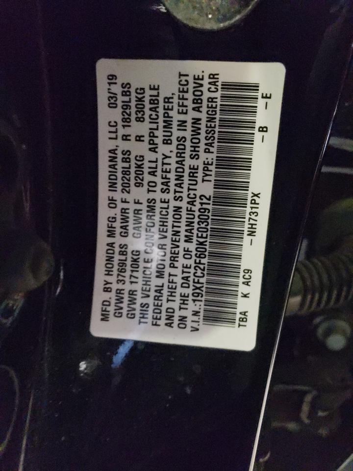 19XFC2F60KE030912 2019 Honda Civic Lx