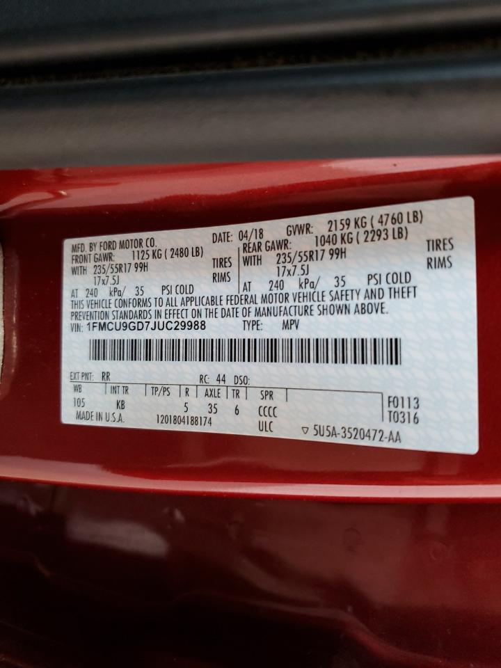 2018 Ford Escape Se VIN: 1FMCU9GD7JUC29988 Lot: 58762114