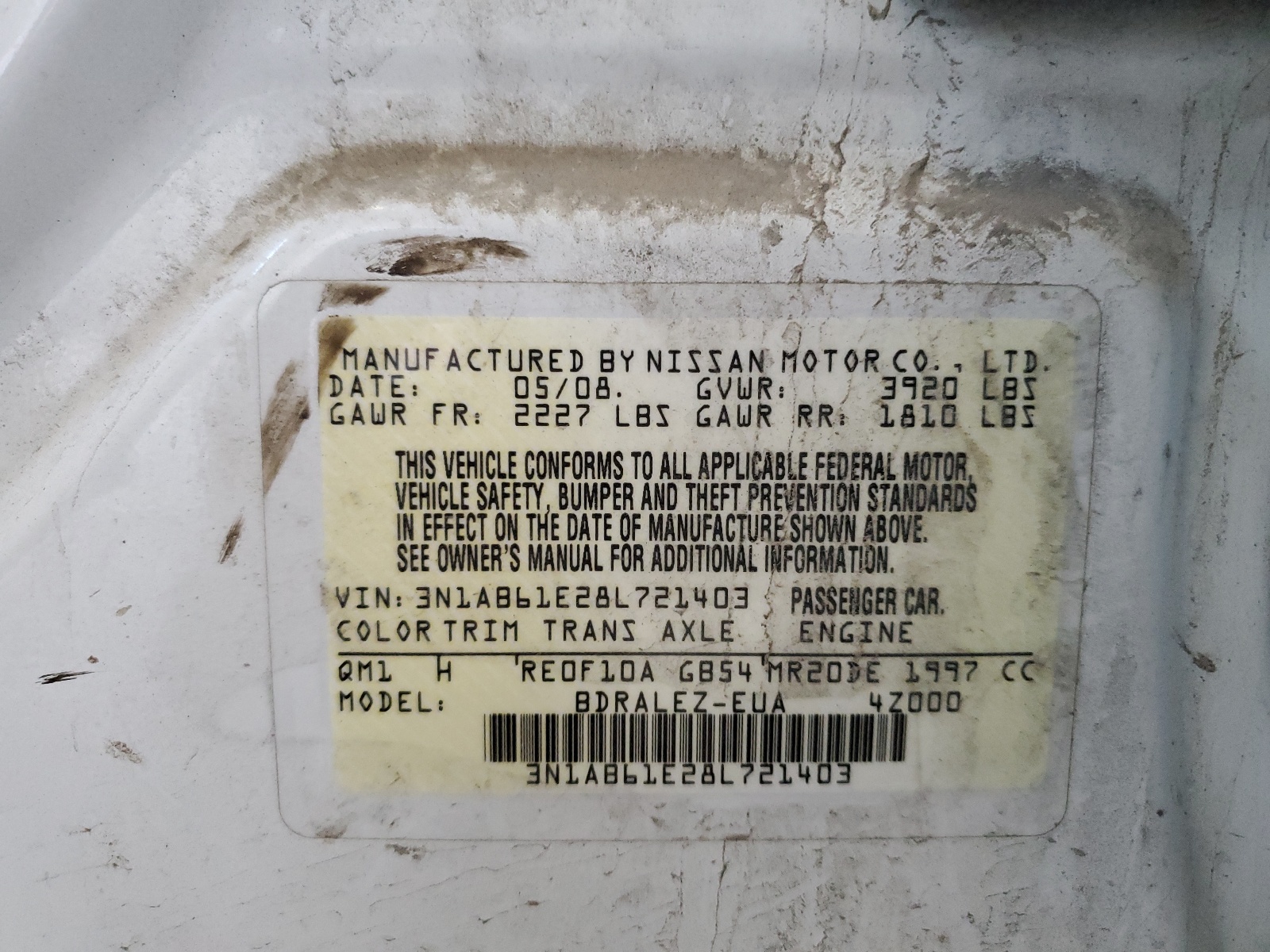 3N1AB61E28L721403 2008 Nissan Sentra 2.0