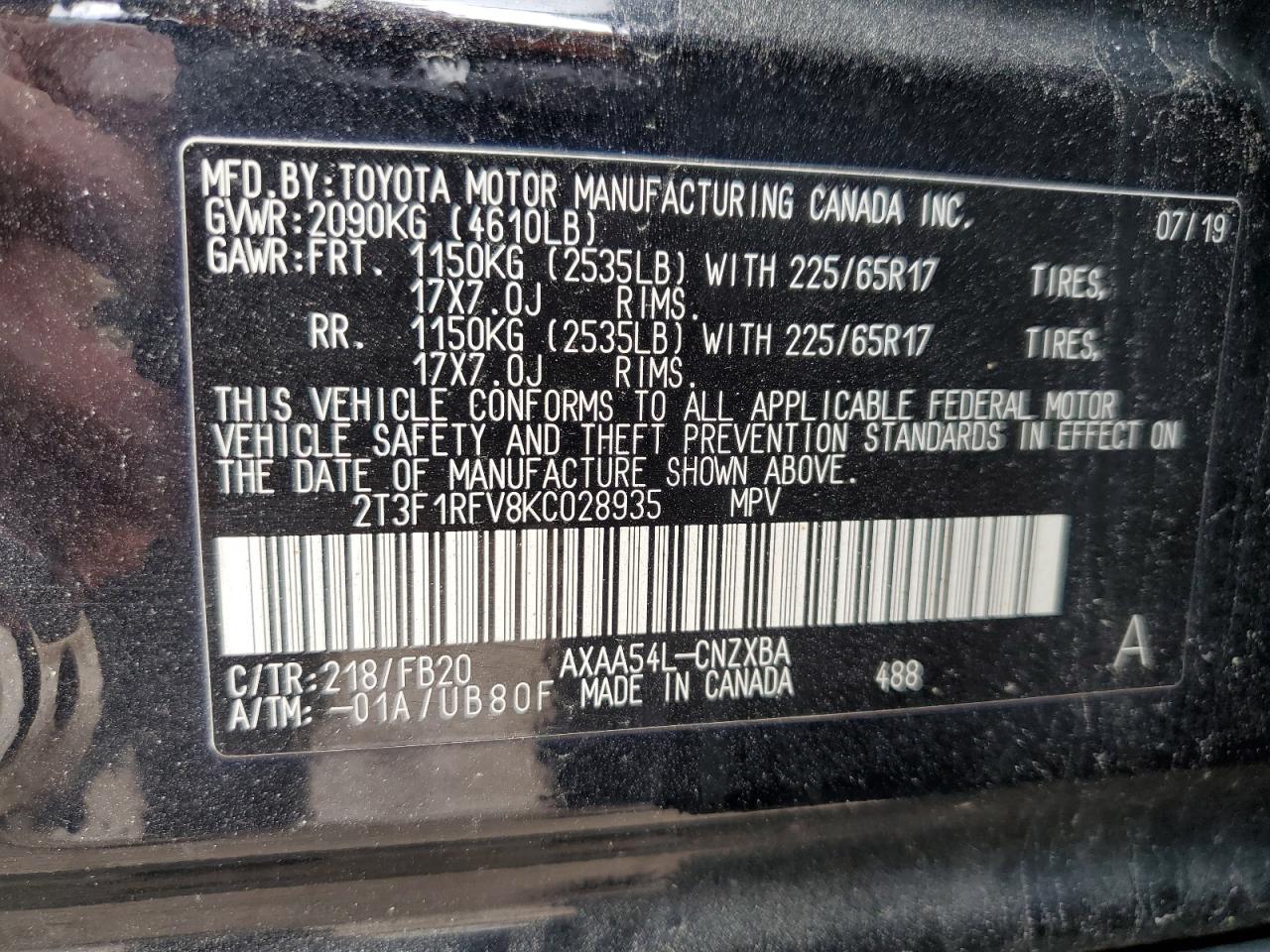 2T3F1RFV8KC028935 2019 TOYOTA RAV 4 - Image 13