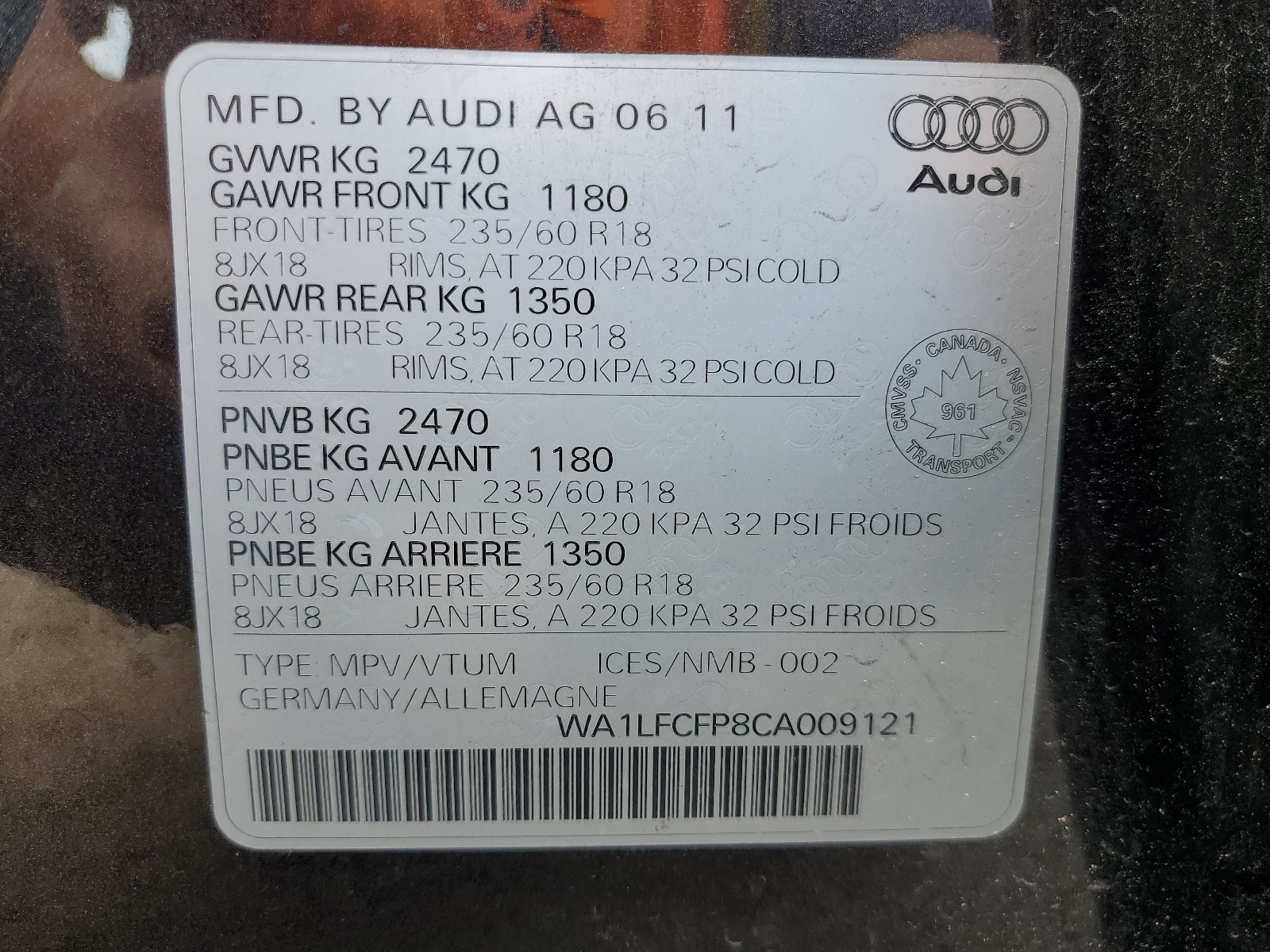 WA1LFCFP8CA009121 2012 Audi Q5 Premium Plus