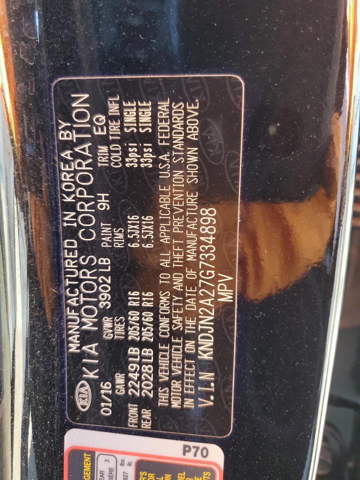 2016 Kia Soul VIN: KNDJN2A27G7334898 Lot: 61061084