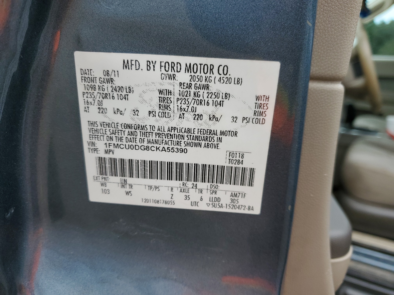 1FMCU0DG8CKA55390 2012 Ford Escape Xlt