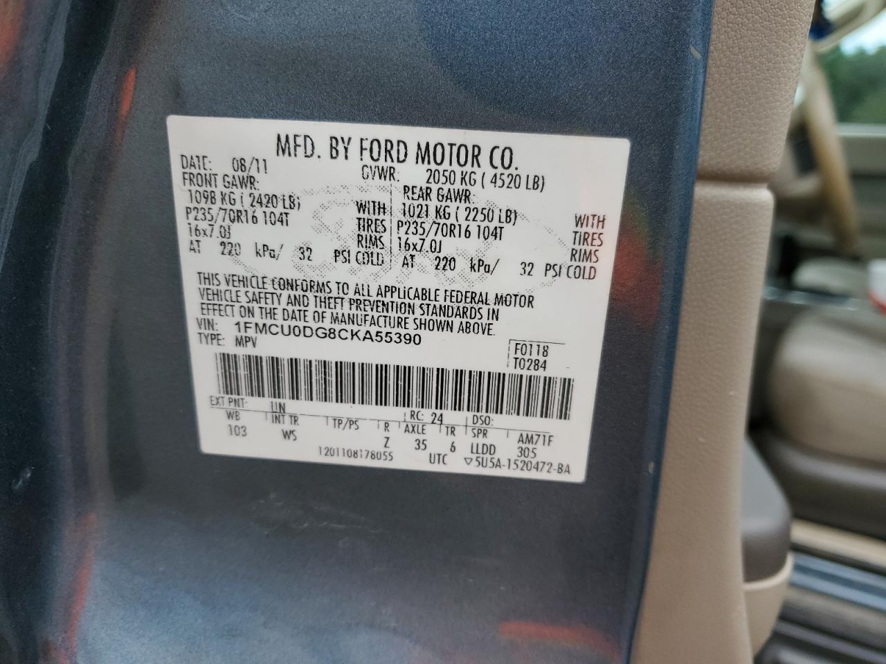 2012 Ford Escape Xlt VIN: 1FMCU0DG8CKA55390 Lot: 57609744