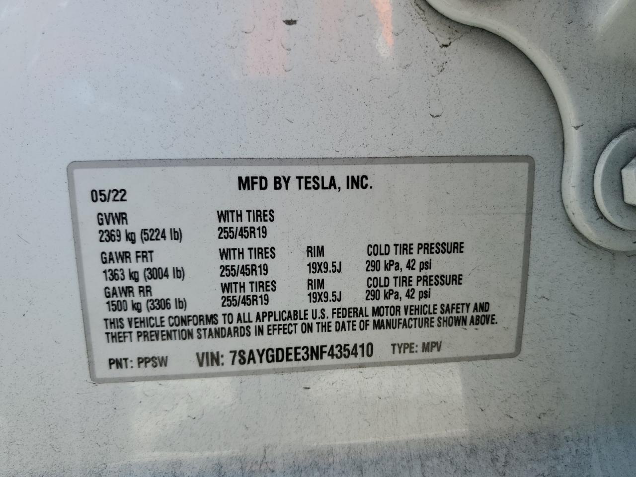 7SAYGDEE3NF435410 2022 Tesla Model Y