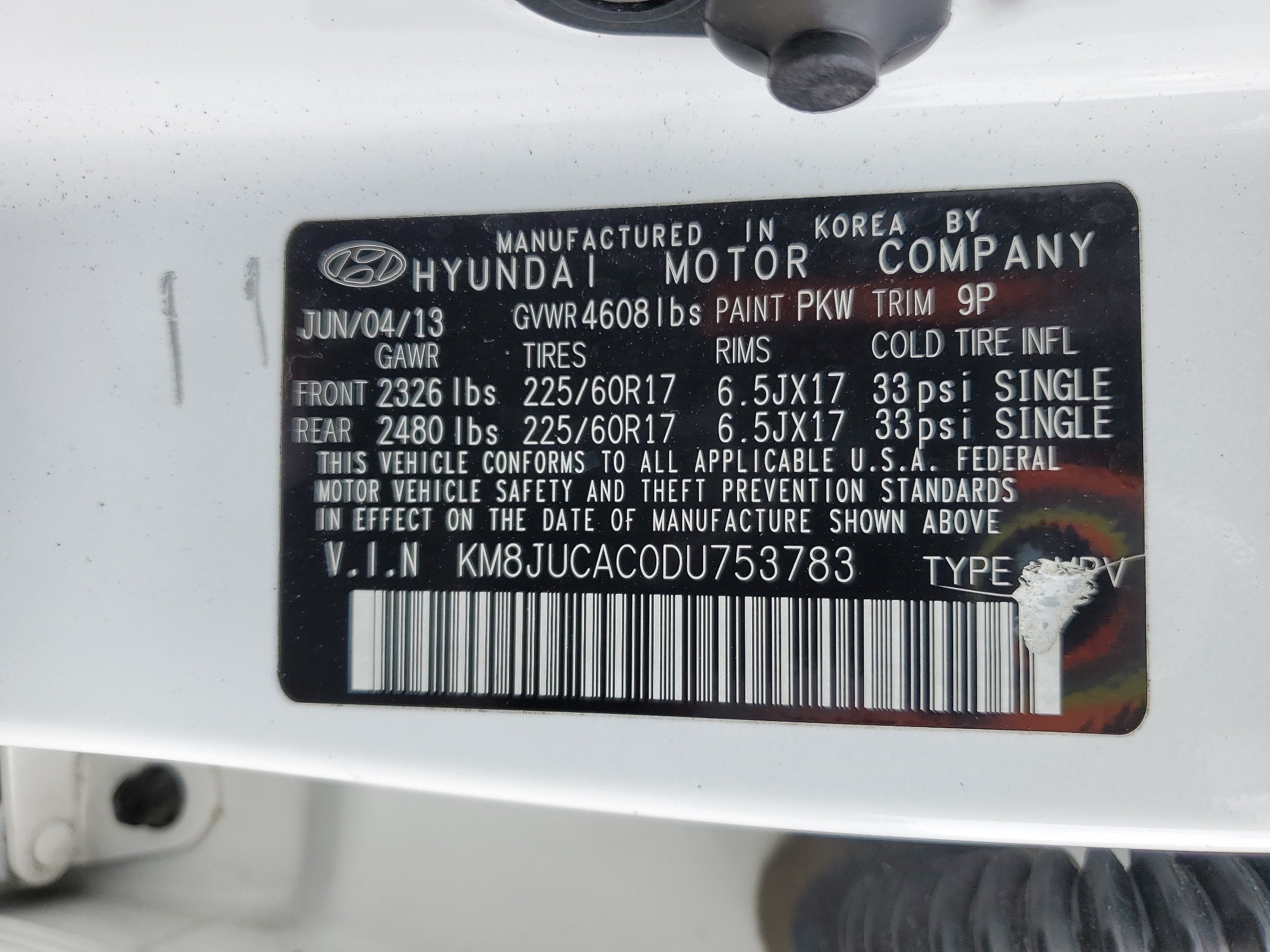 KM8JUCAC0DU753783 2013 Hyundai Tucson Gls