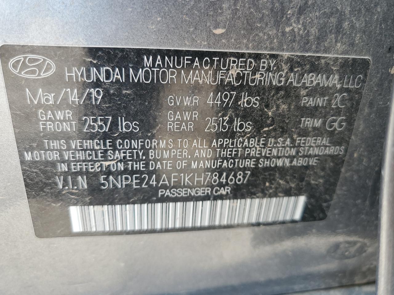 5NPE24AF1KH784687 2019 Hyundai Sonata Se