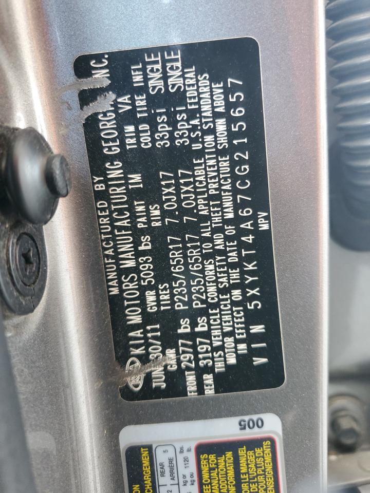 2012 Kia Sorento Base VIN: 5XYKT4A67CG215657 Lot: 59139254